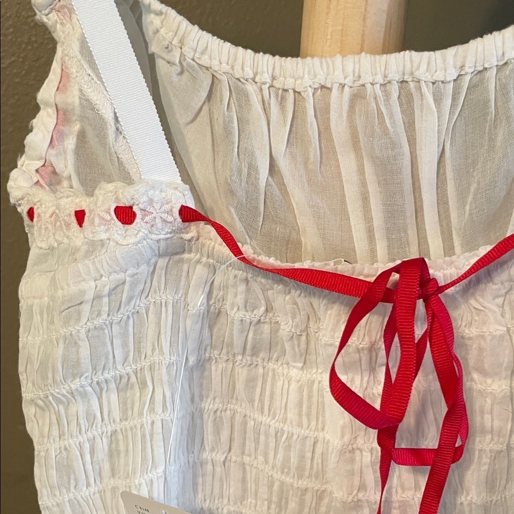 NWT Free People white sweetheart top with red ribbon M - Picture 8 of 10